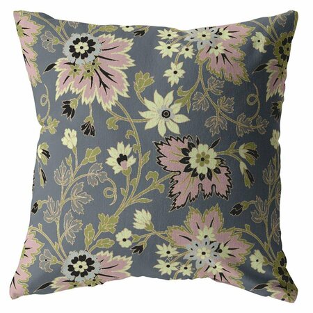 PALACEDESIGNS 16 in. Jacobean Indoor & Outdoor Throw Pillow Muted Pink & Gray PA3663177